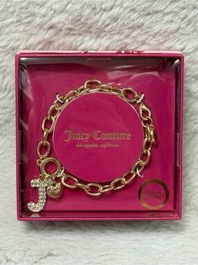 Juicy Couture Gold Charm Chain Bracelet with Crystal 'J' Charm